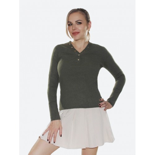 Лонгслив цвета хаки<br/><span class='tw-product-name2'>с заклепками на V вырезе</span> test alt 4